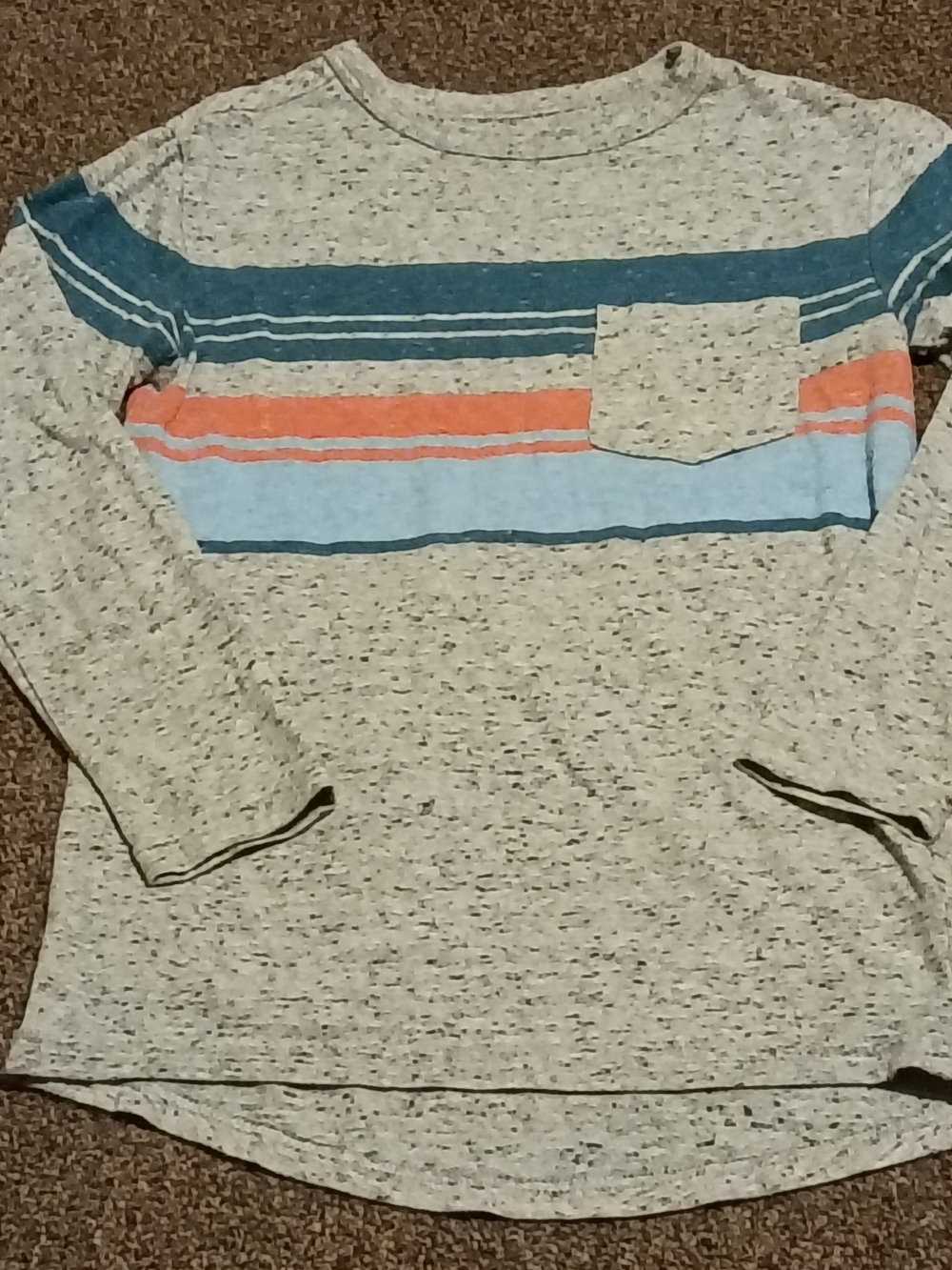 Cat & Jack Boys Gray Speckled Tee with Orange Striped Logo